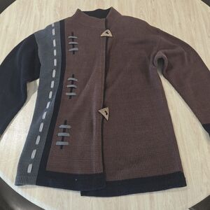 Sandra Miller Hand Loomed Wearable Art Handknit Cardigan Sweater Size L
